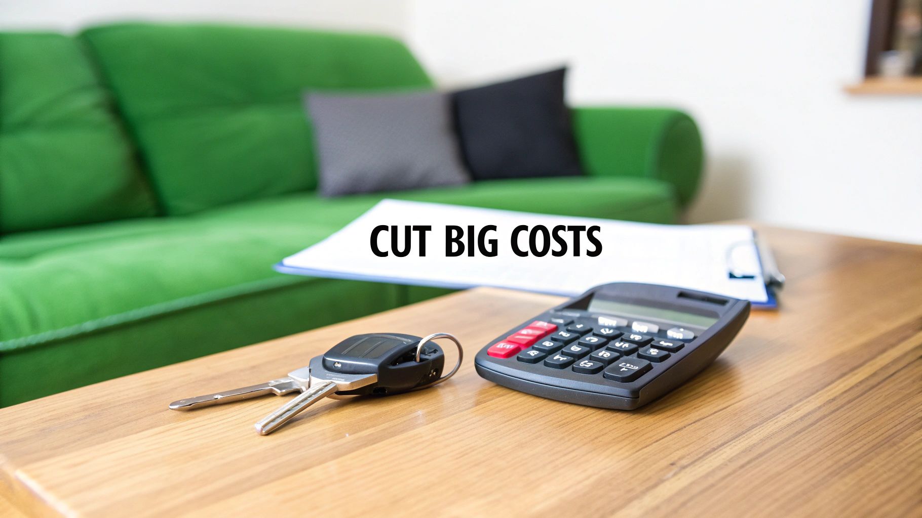 A person using a calculator to review their mortgage and utility bills.