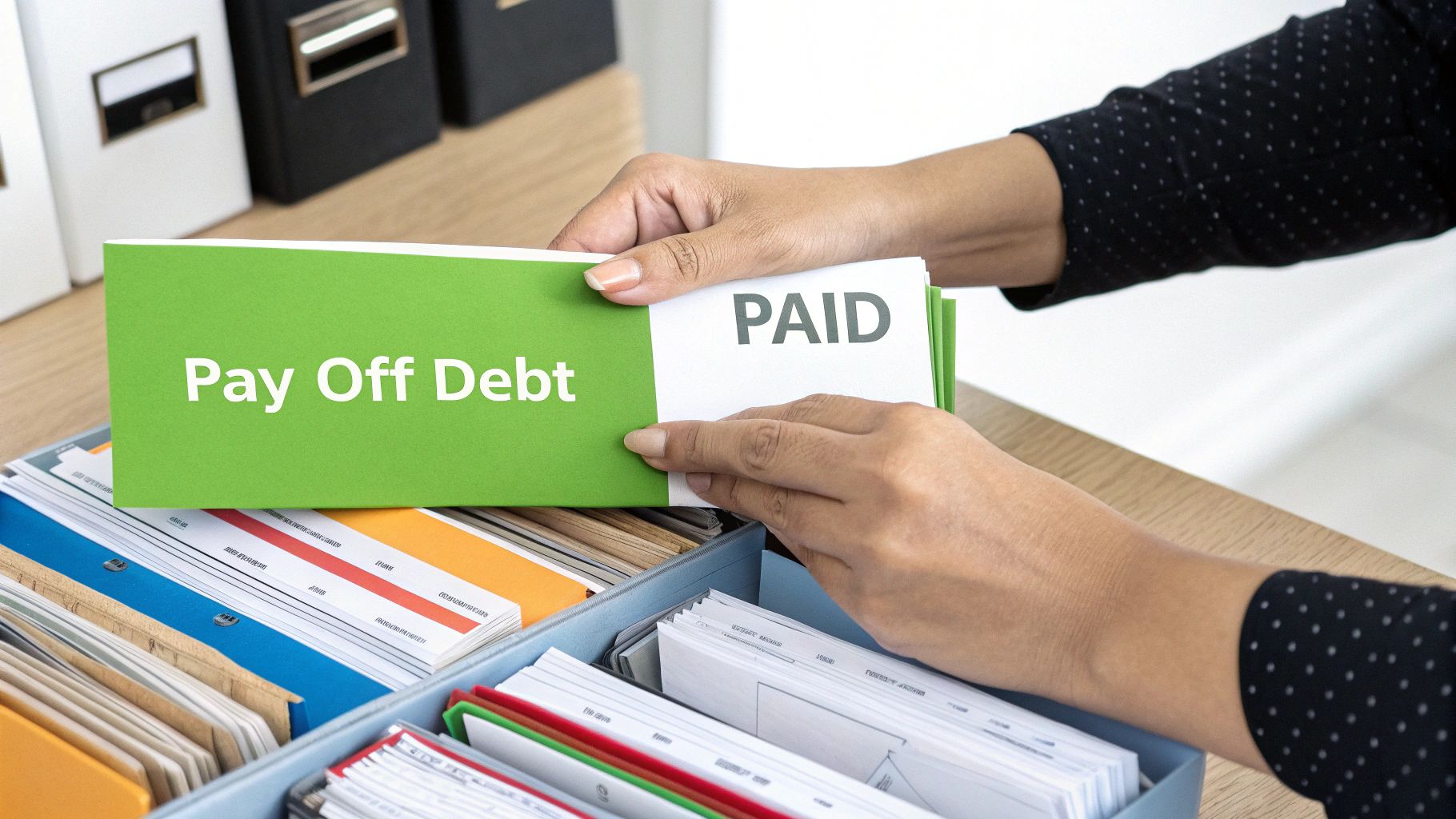 A person cutting a credit card in half with scissors.