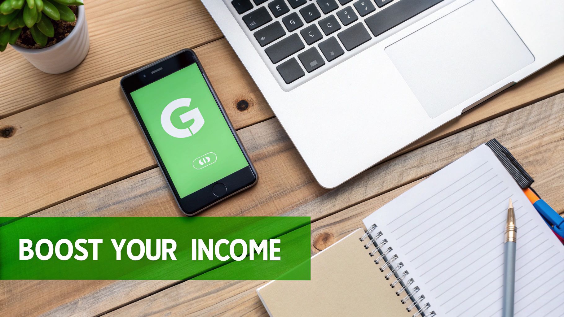 A person working on a laptop in a cafe, with a focused expression, representing earning extra income through a side hustle.