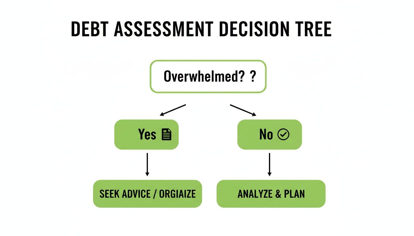 A debt assessment decision tree flow chart helps determine next steps for managing debt.