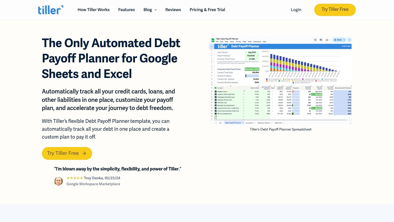Tiller (Debt Payoff Planner template)