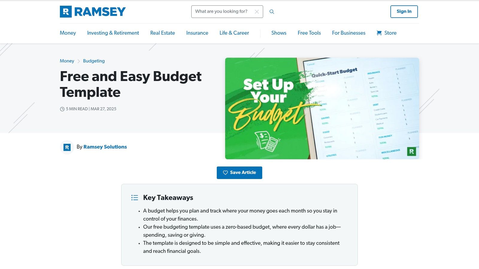 Ramsey Solutions – Free Budget Templates (EveryDollar worksheets)