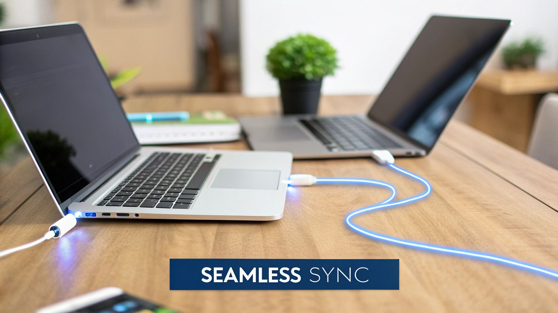 A visual representation of data synchronization, possibly showing apps like HubSpot and Salesforce connected.