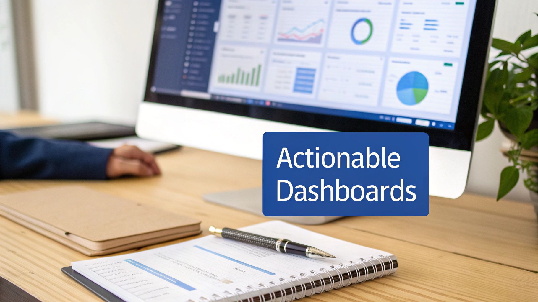 A clean, modern dashboard on a tablet screen, showing key marketing efficiency metrics like CAC and lead velocity.
