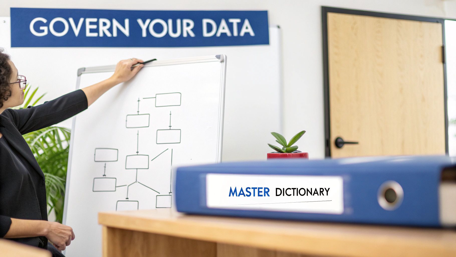 A strategic blueprint with interconnected nodes, representing a data governance strategy.