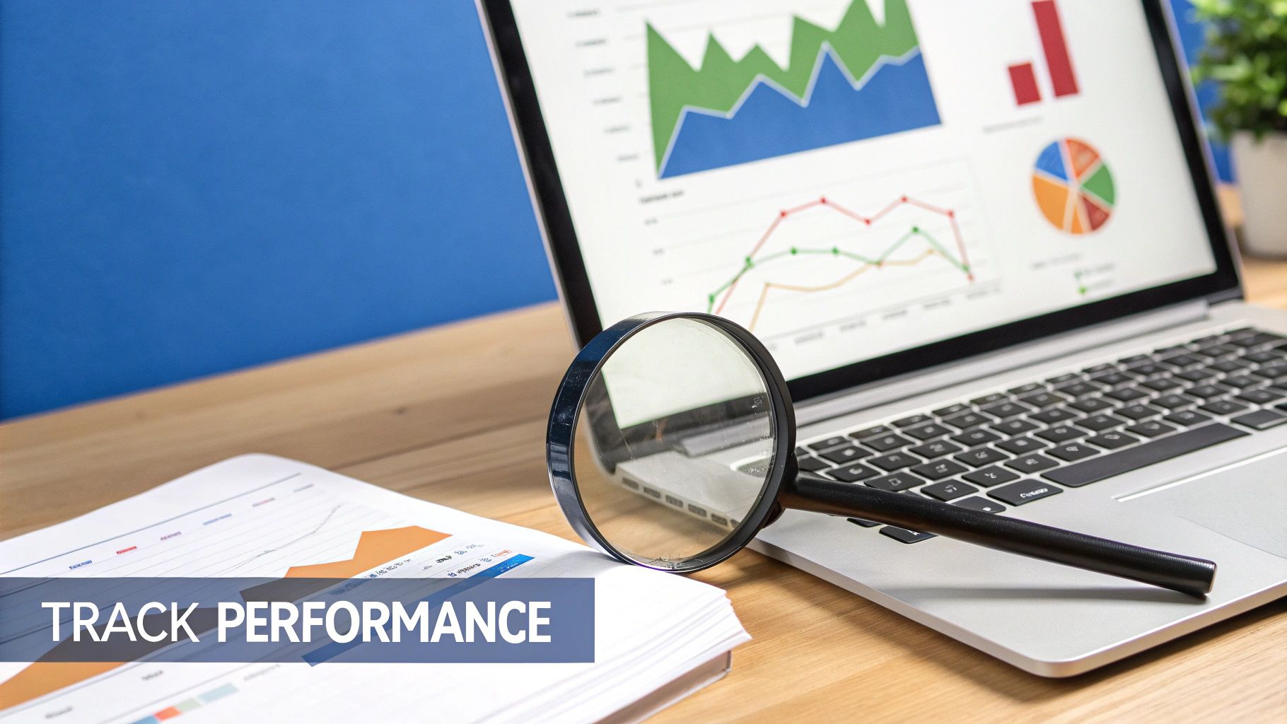 A group of professionals collaborating around a table with laptops and charts, symbolizing a successful partnership.