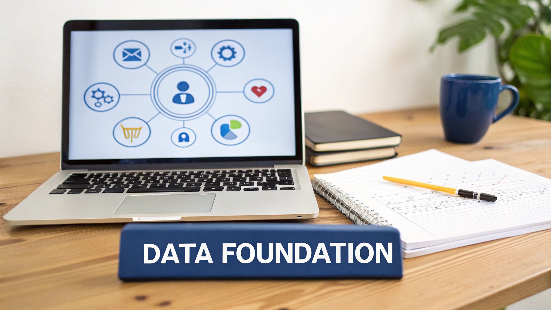 A blueprint being drawn up on a table, symbolizing the construction of a solid data foundation.