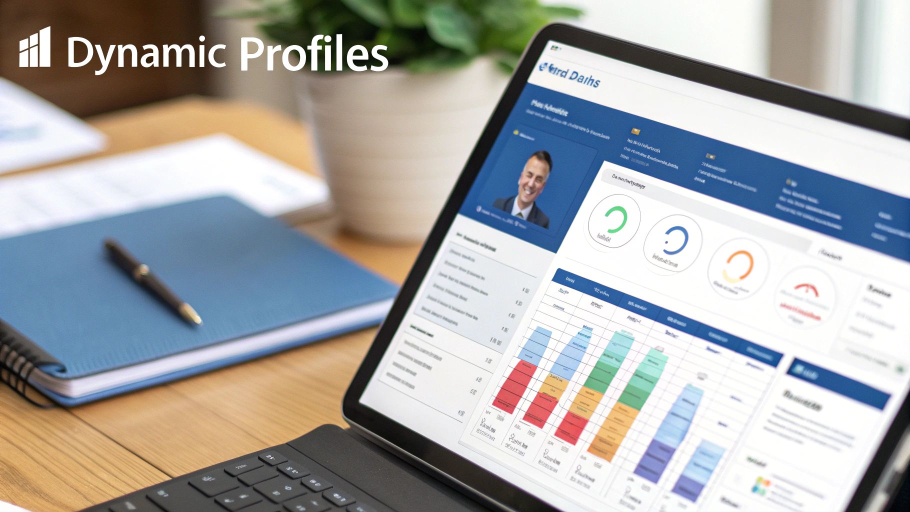 A visual representation of dynamic customer profiles being enriched with data from various sources.