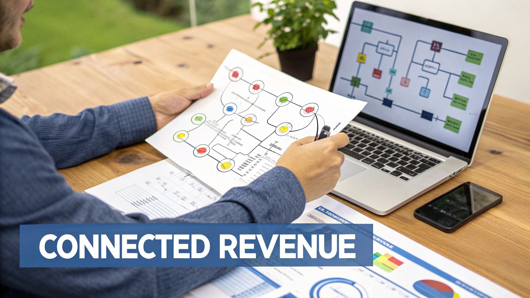 A team collaborating around a table with laptops, illustrating strategic planning for marketing automation.