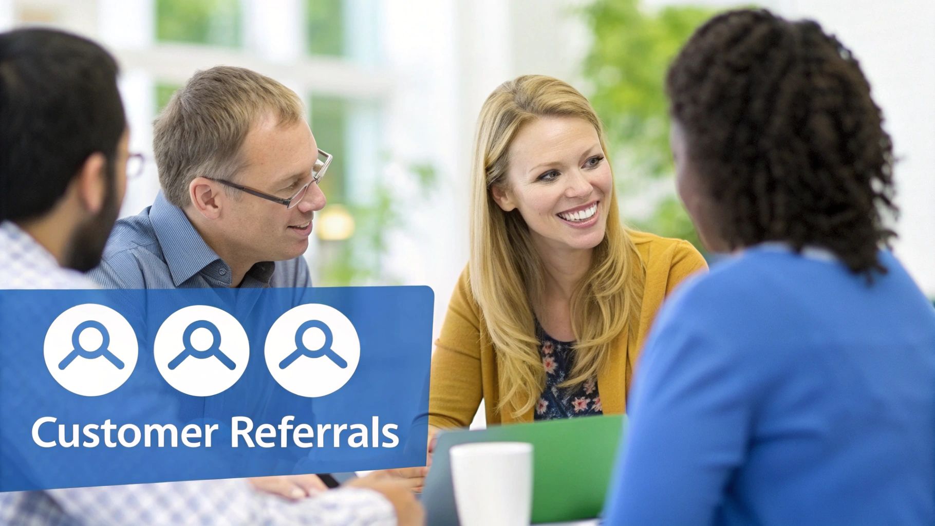 A diverse group of happy customers interacting with a brand's product, illustrating a strong customer community.