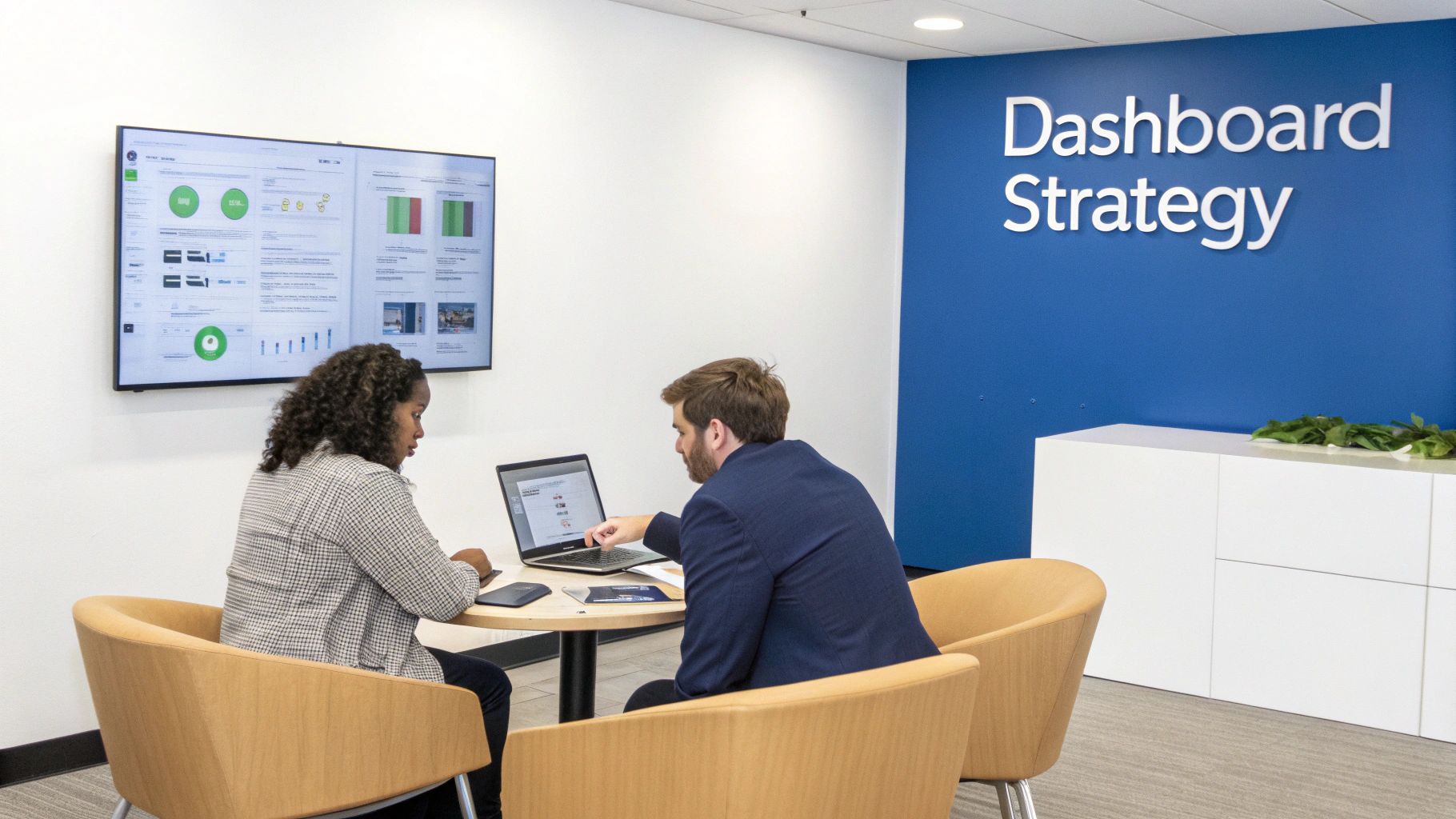 A modern dashboard on a laptop screen showing various colourful charts and graphs.