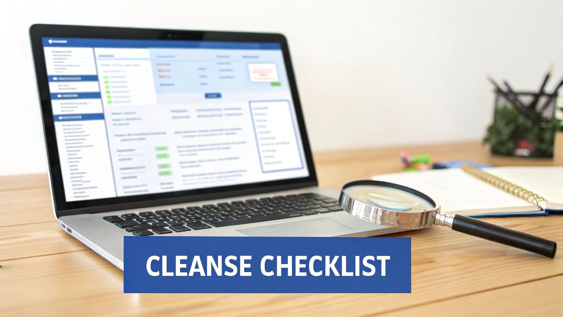 A person using a futuristic interface to organize and clean data points, symbolizing a CRM data cleanse.