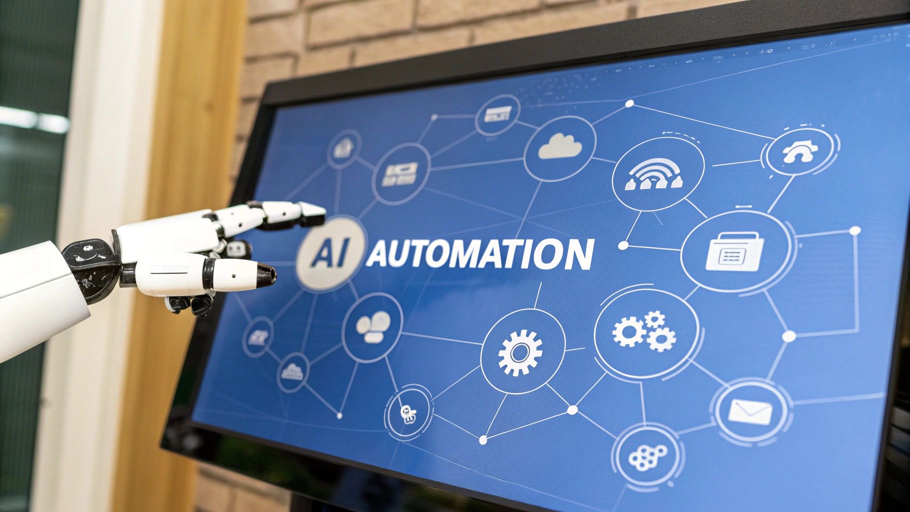 An abstract image showing AI and automation concepts, like connected nodes and data streams