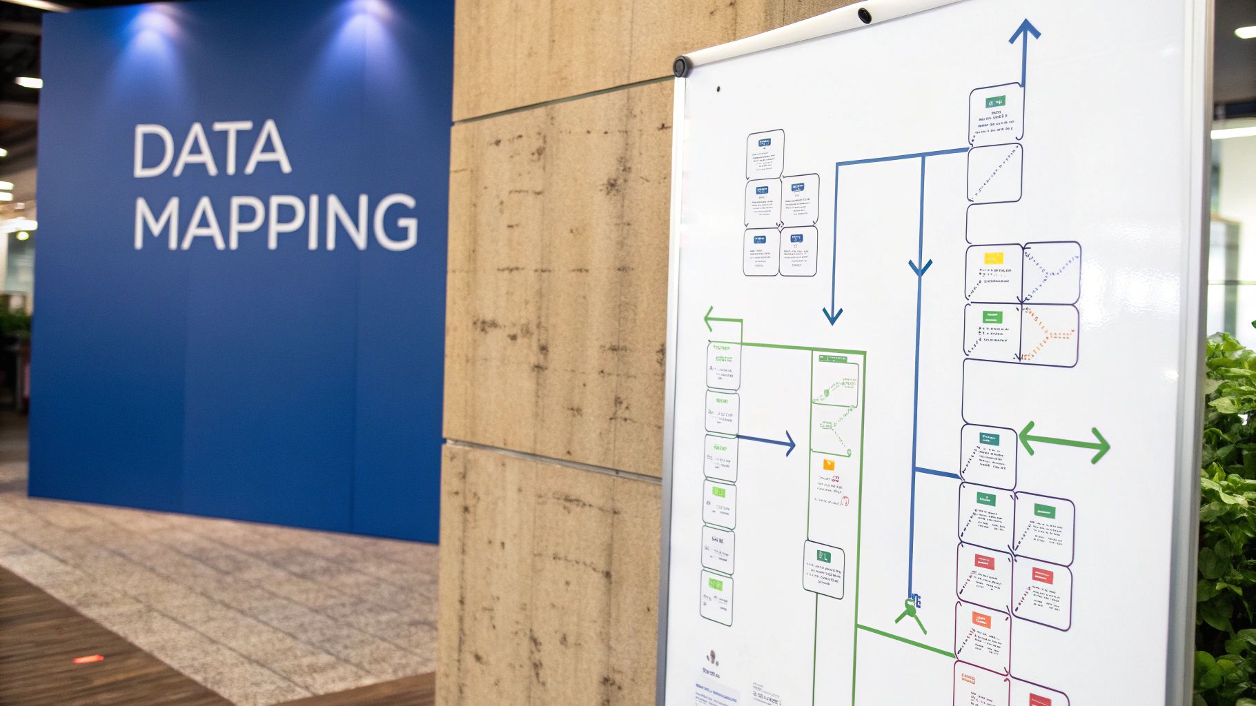 A visual representation of data fields being mapped between two systems, illustrating the concept of field mapping in a Pardot to Salesforce integration.