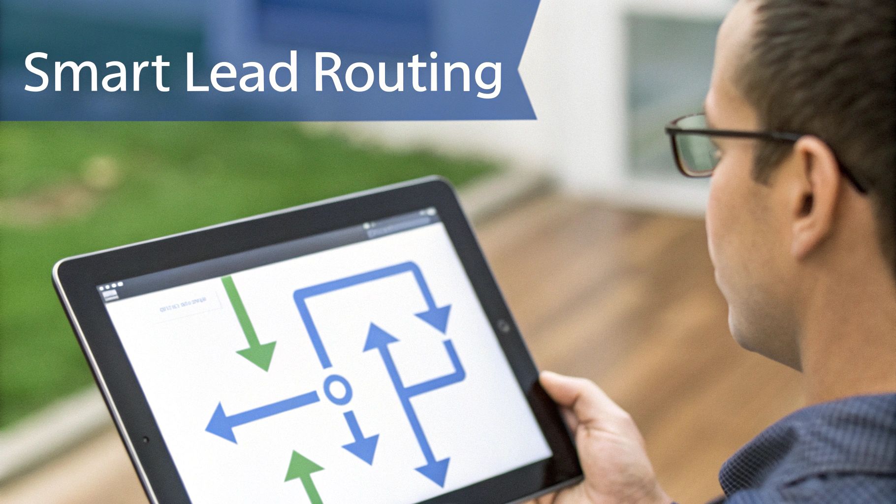 A flowchart on a digital screen illustrating a complex but efficient lead routing and management process.