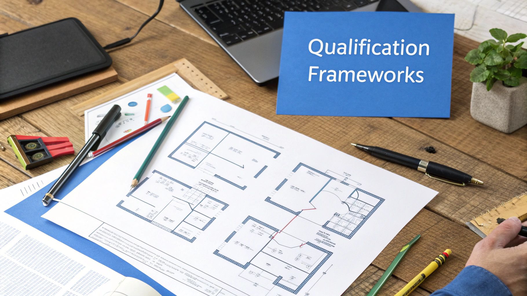 A diagram illustrating different lead qualification frameworks like BANT and MEDDIC