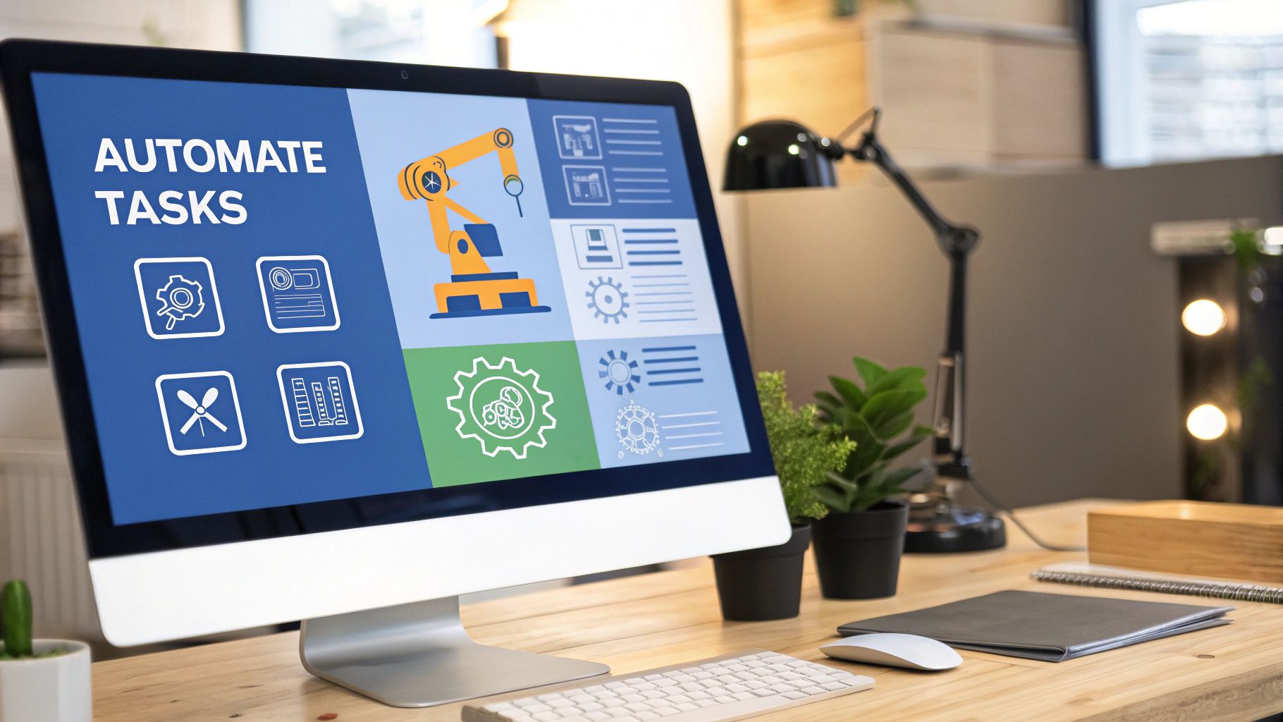 A robot arm and a human hand touching, symbolizing the collaboration between automation and human tasks.