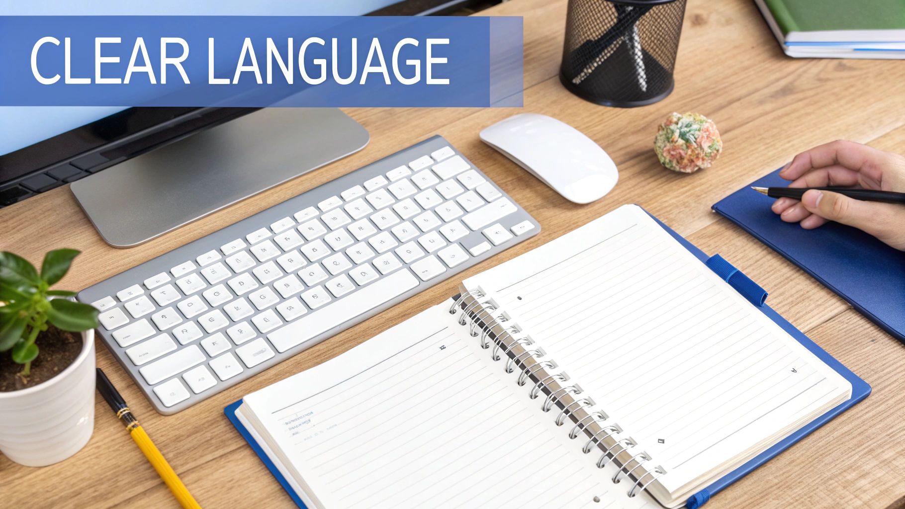 An image showing a person writing at a desk, with icons representing different audience members, emphasizing the concept of audience-centric writing.