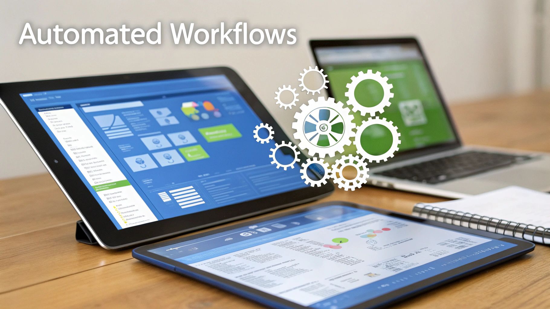 A futuristic dashboard showing interconnected data points and automated workflows, representing an efficient MarTech stack.