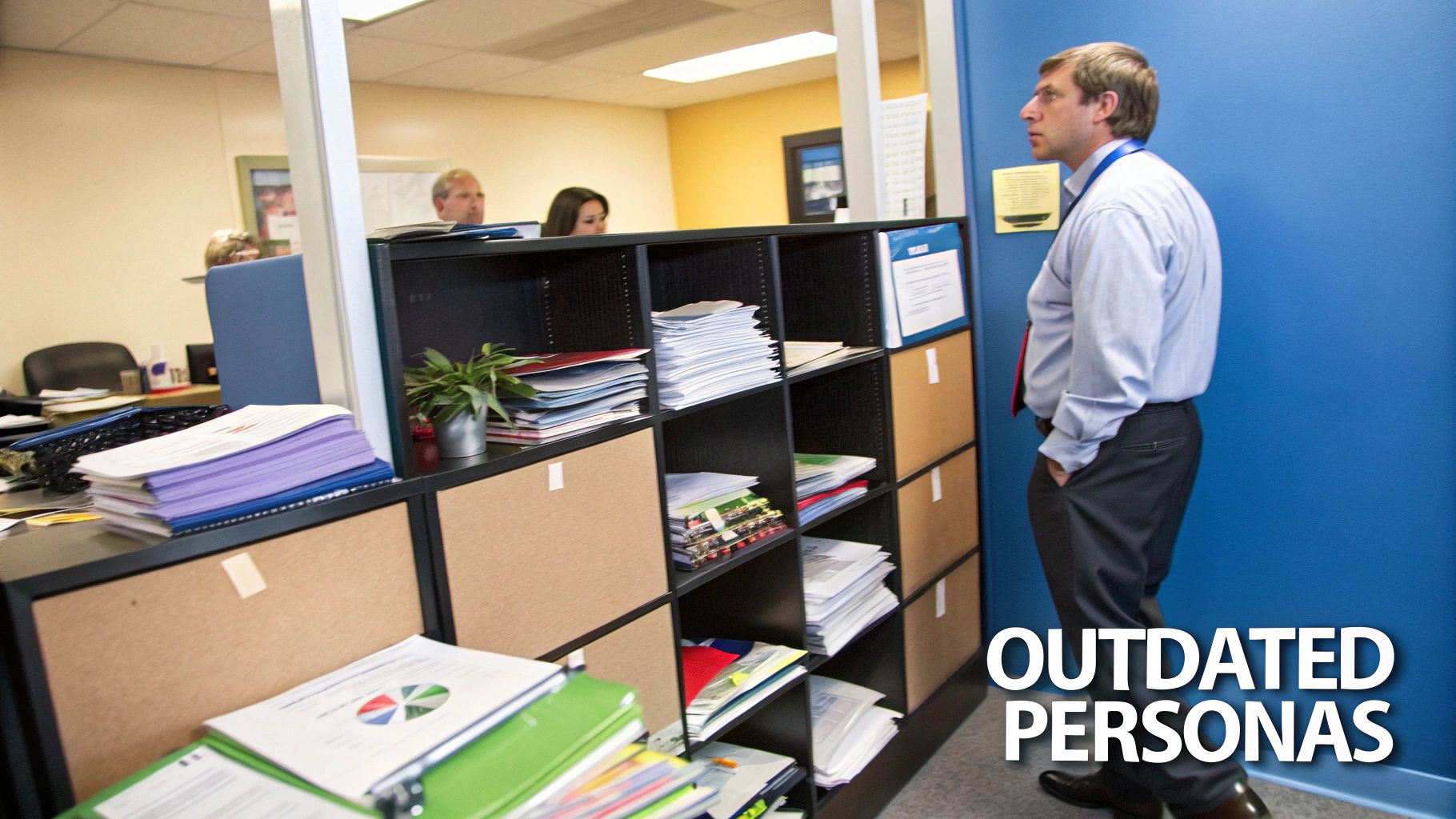 A group of professionals in a meeting room, analyzing data and collaborating on a strategy, which represents the creation of buyer personas.