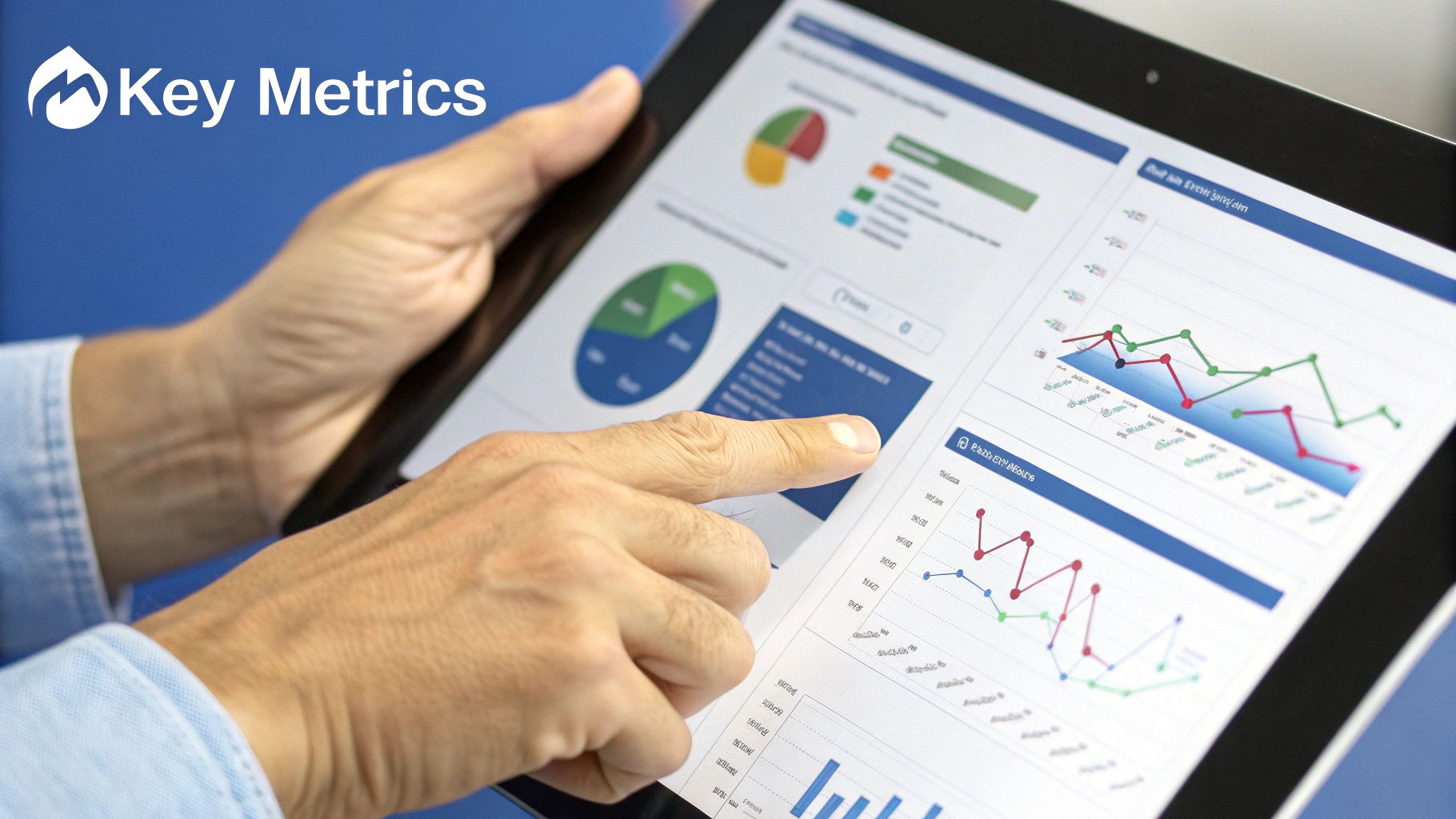 A RevOps manager analyzing a dashboard with key performance indicators on a screen.
