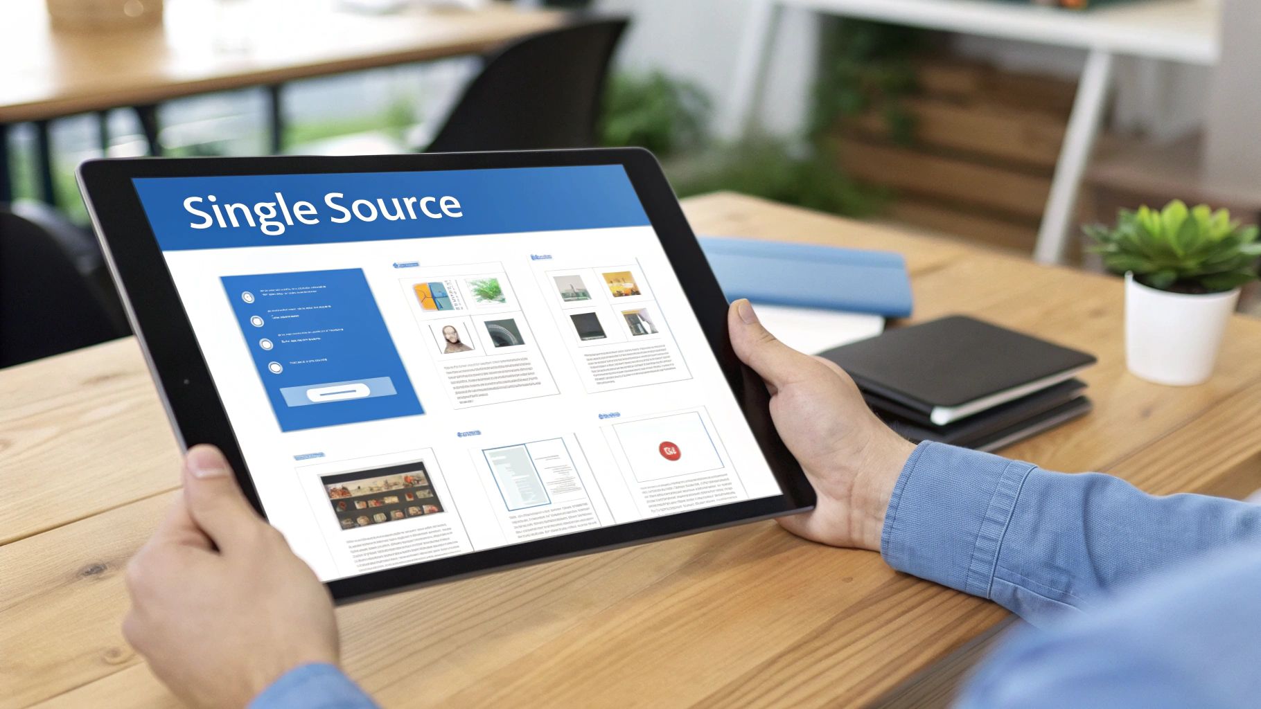 A diagram showing multiple data sources consolidating into a single, central database, representing the concept of a Single Source of Truth.