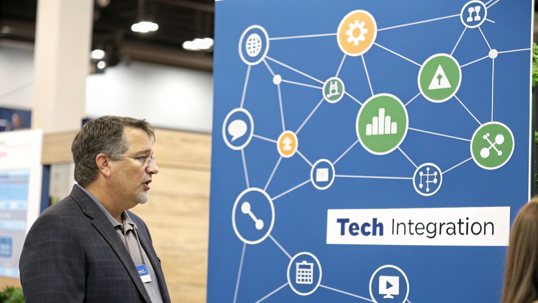 A diagram showing interconnected bubbles representing a tech stack, symbolizing CRM and MarTech integration.