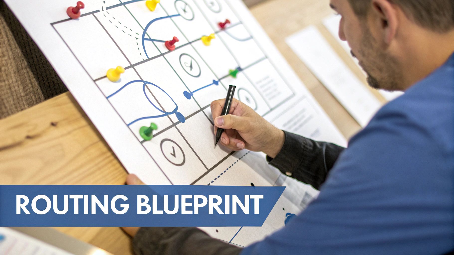 A person sketching out a complex diagram on a whiteboard, symbolizing the planning phase of lead routing.