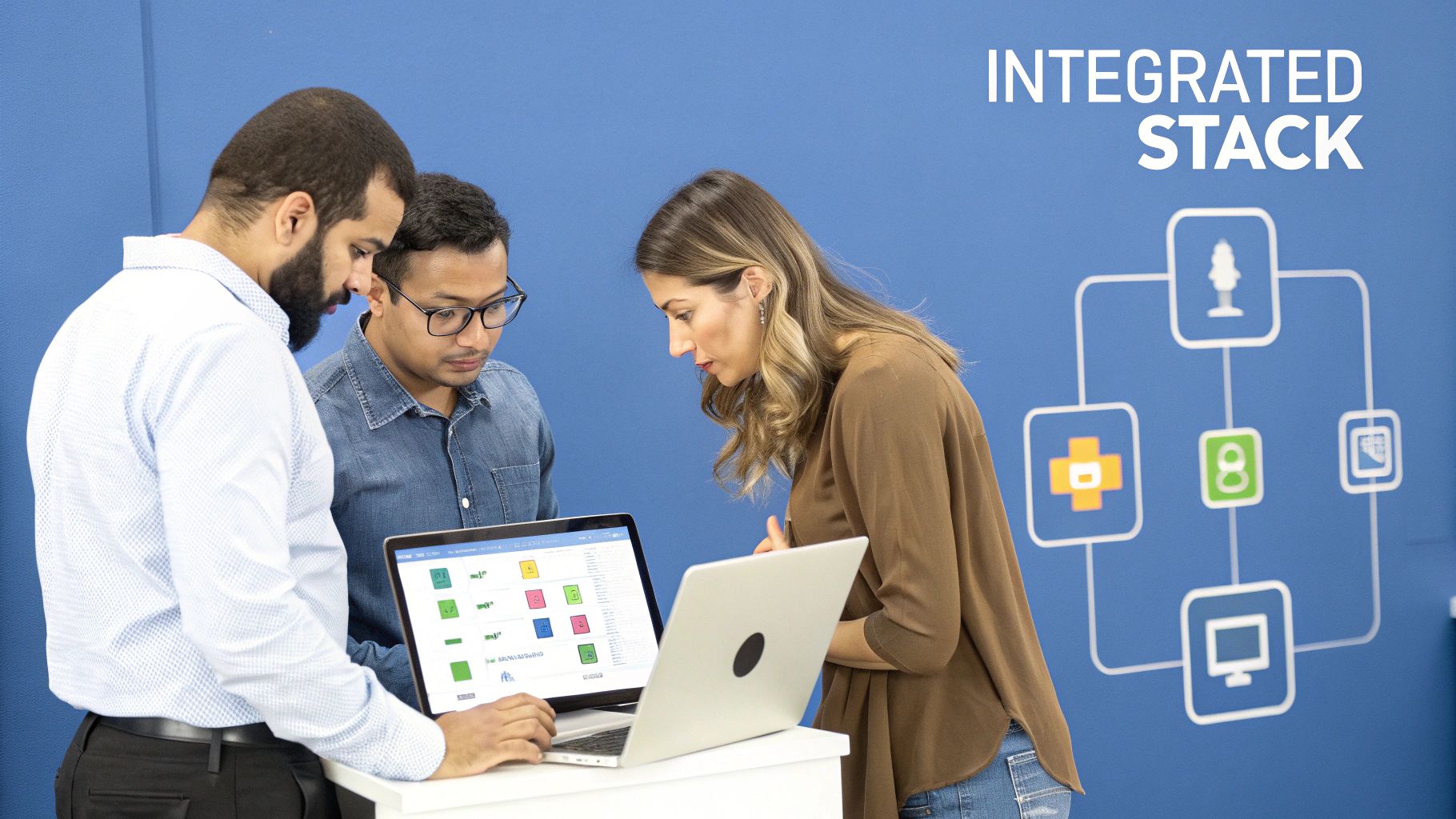 A visual representation of different software platforms connecting seamlessly, illustrating the concept of integration.