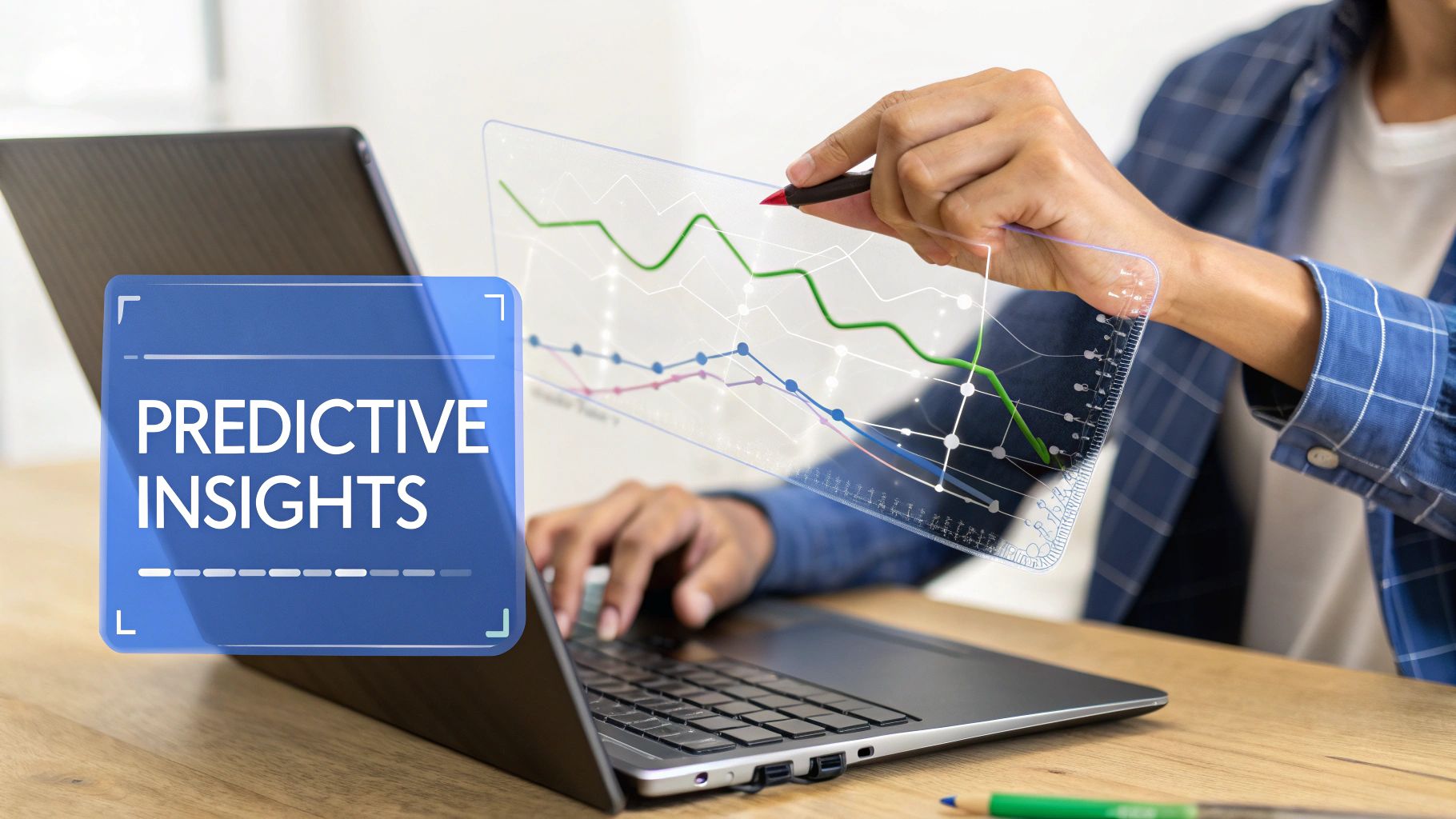 An abstract image representing AI and data analytics, with glowing nodes and connecting lines.