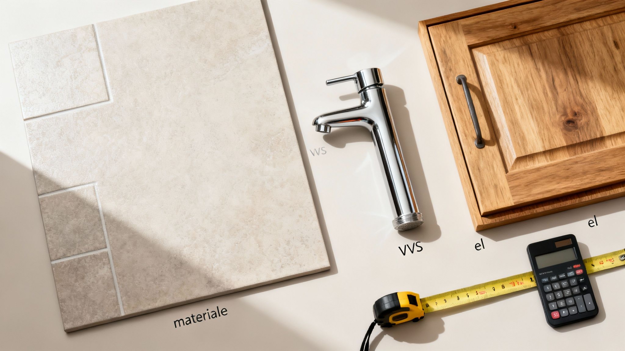 Et elegant badeværelse under renovering med fokus på VVS-installationer og flisearbejde