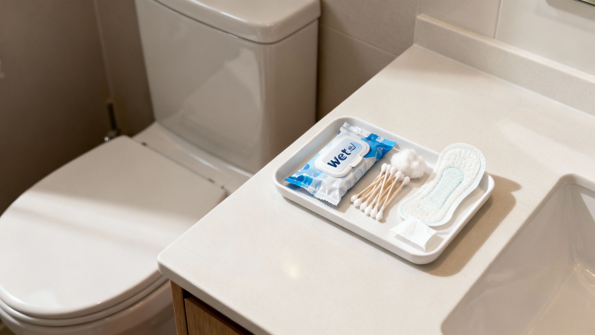 Et toilet set oppefra med en svupper ved siden af.