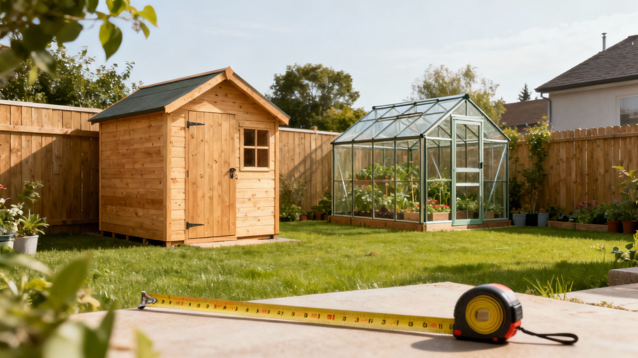 En nyopført træcarport ved siden af et moderne hus