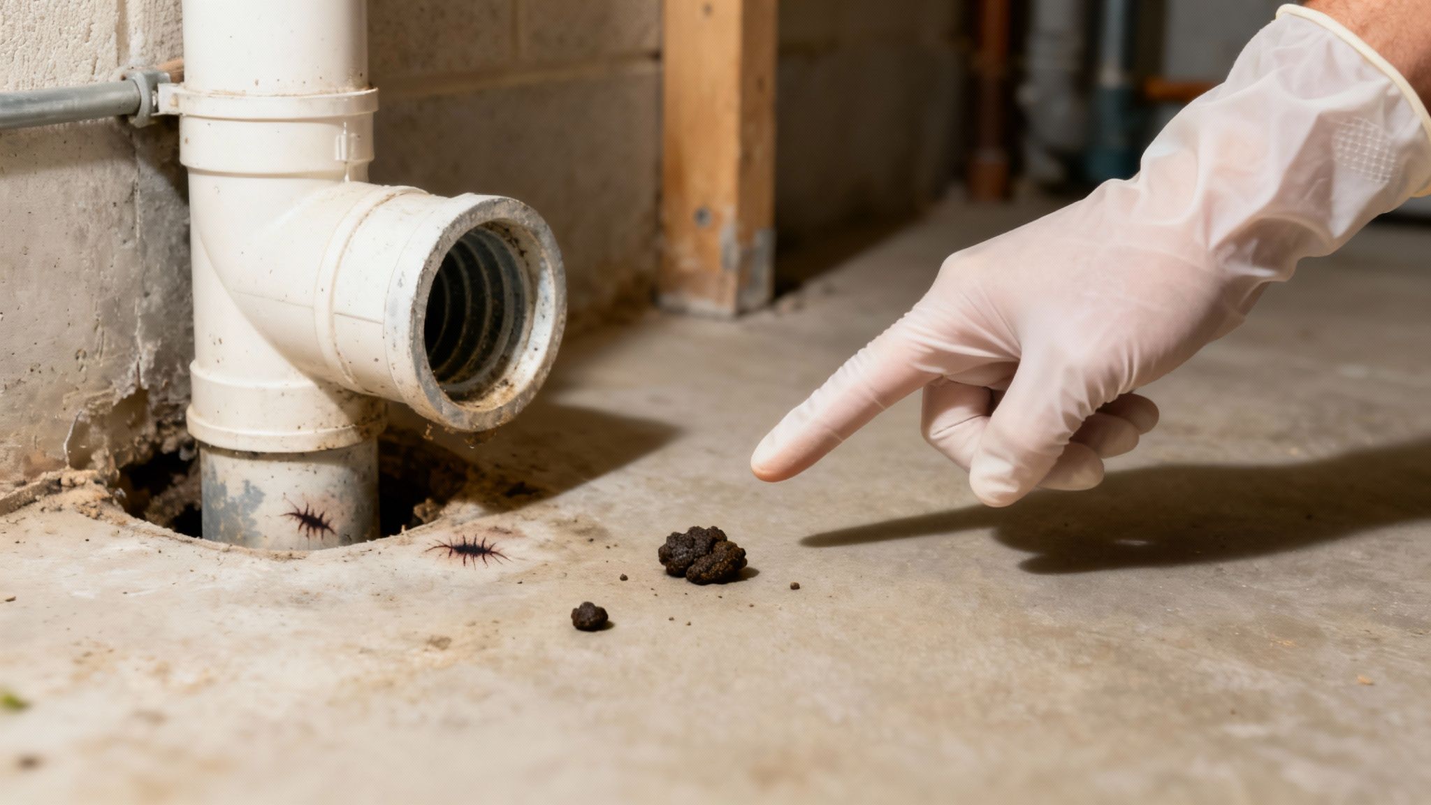 En rotte kigger op gennem et kloakdæksel på en asfalteret vej