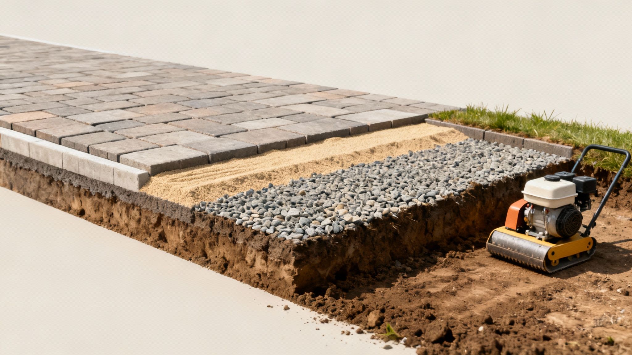 En flot og holdbar ny indkørsel anlagt med grå fliser.