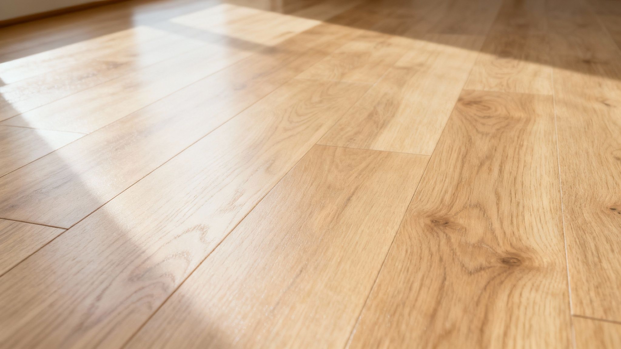 Nylakeret lyst trægulv med naturlig struktur under installation i moderne hjem