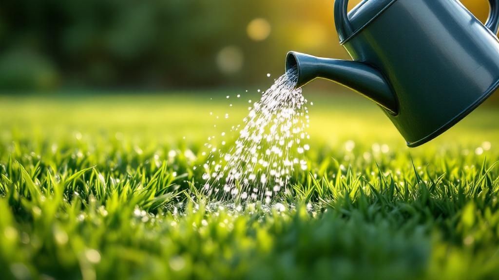 En person spreder græsfrø jævnt over en forberedt jordoverflade i en have.