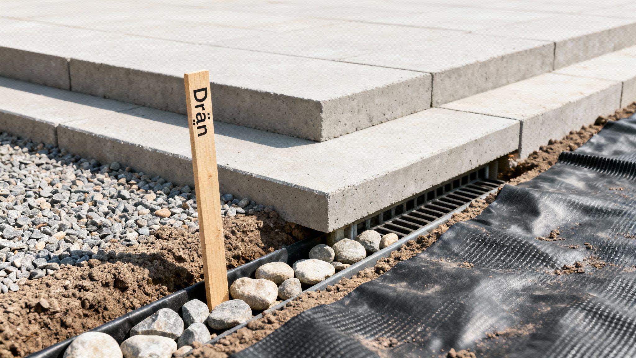underlag med geotekstil og grus