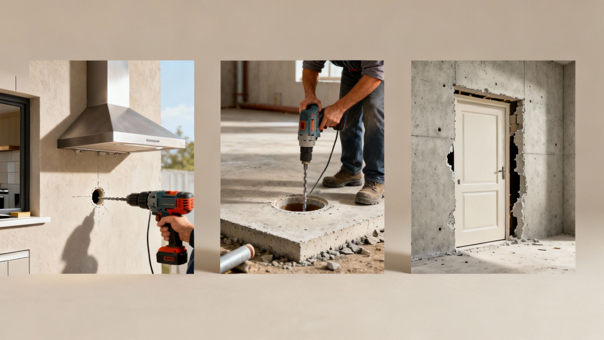 Et præcist boret hul i en betonvæg, der viser håndværkets kvalitet