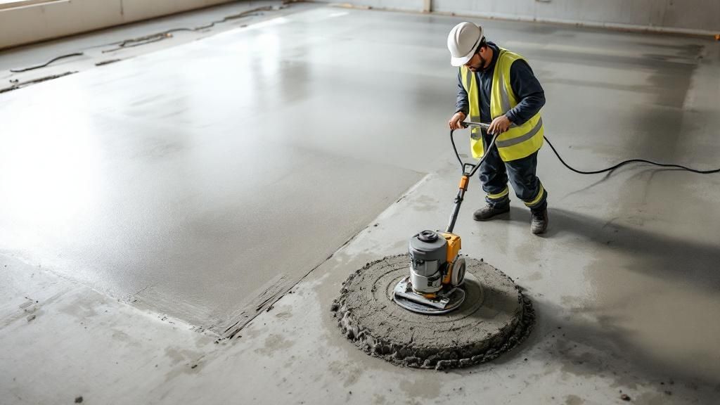 En betonbil i gang med at hælde beton ned i en forskalling til et fundament