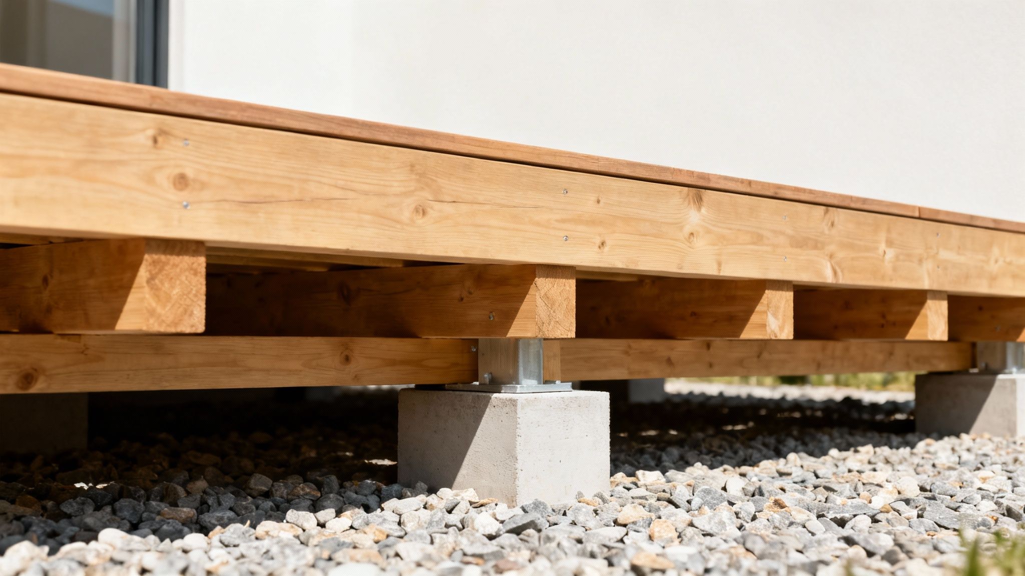 En solid træterrasse bygget på et stærkt fundament af korrekt dimensionerede strøer.