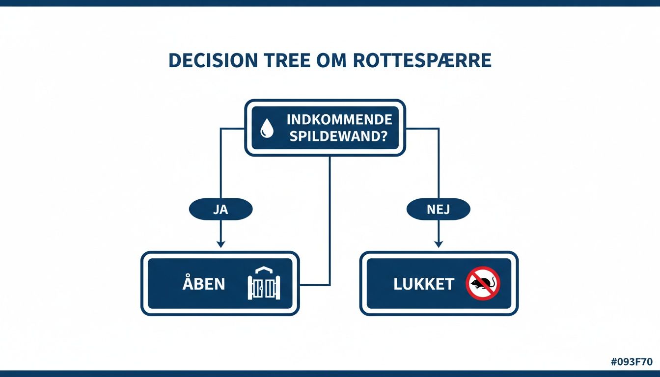 Beslutningstræ om rottespærre, der illustrerer, hvornår spærren skal være åben eller lukket.