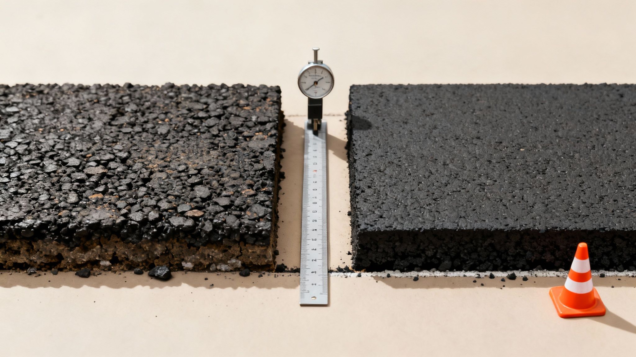 Professionelt udstyr til asfaltskæring i aktion på en byggeplads