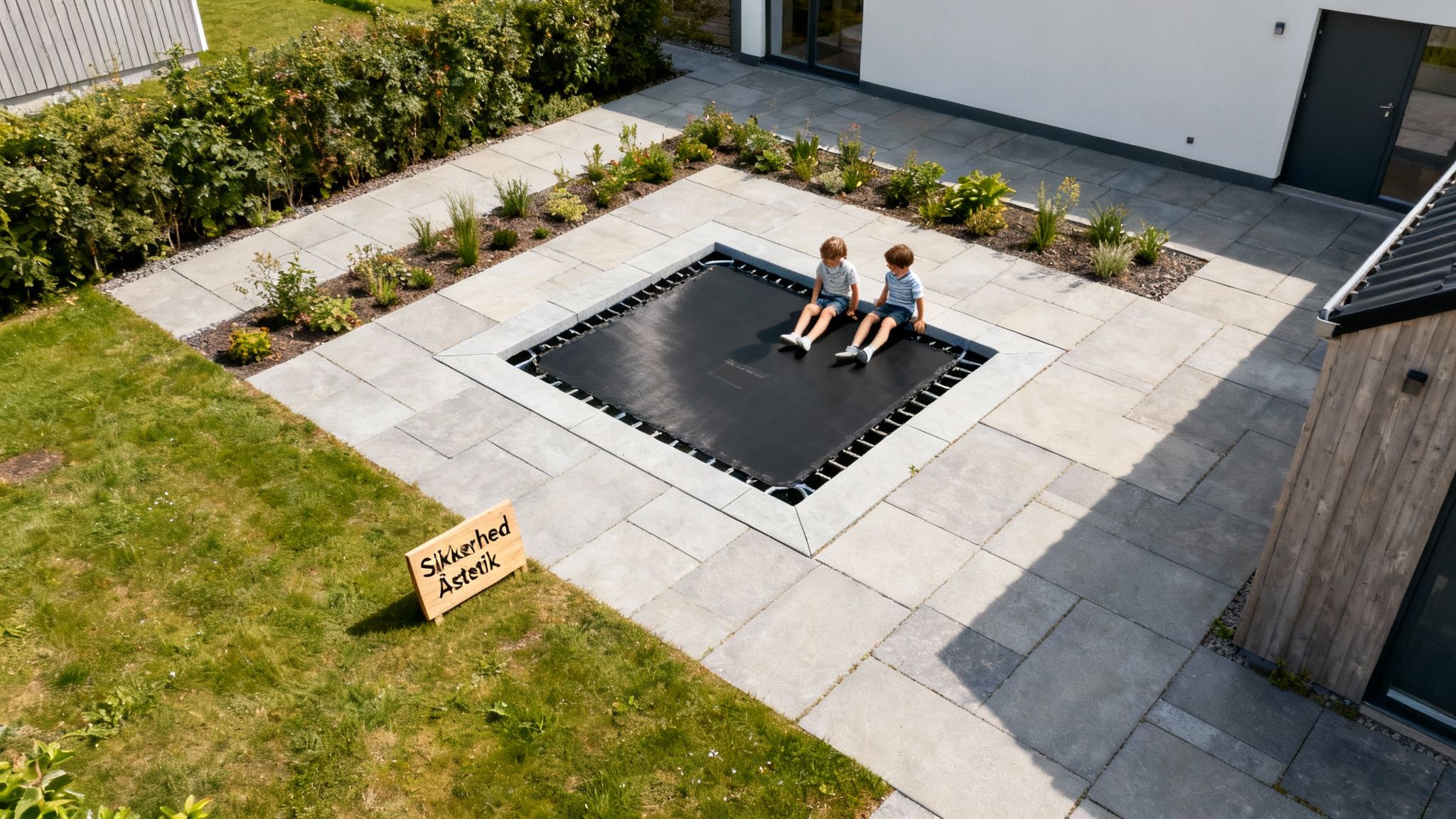 Børne på firkantet trampolin nedgravet