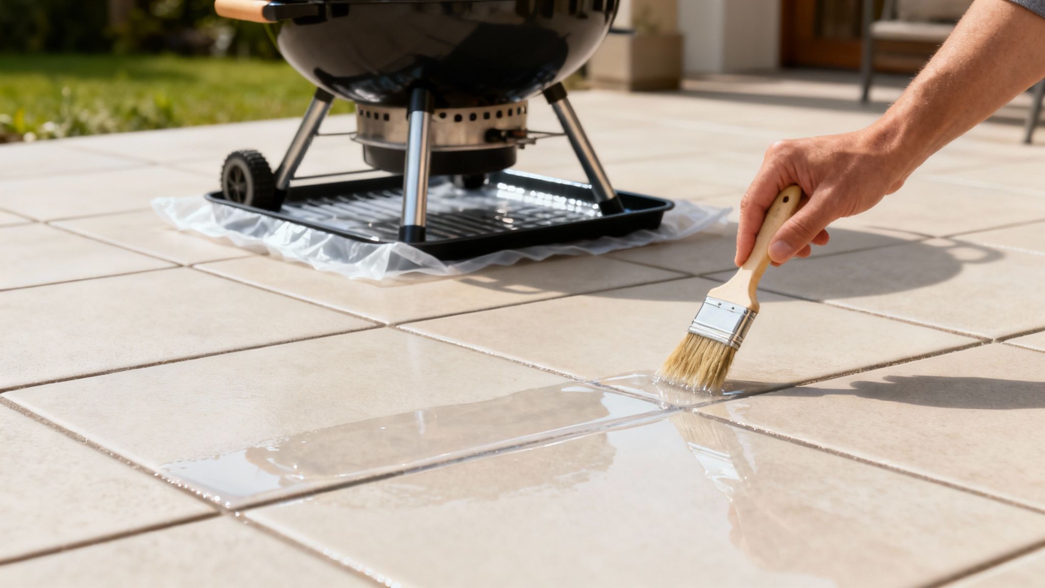 En ren og nyimprægneret flisebelægning, der skinner i solen.