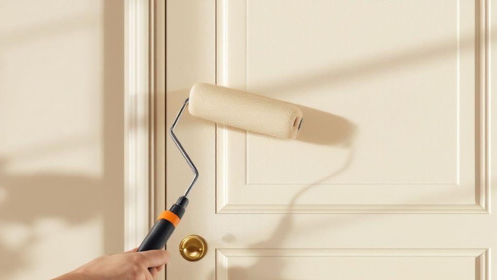 Et udvalg af malerpensler og ruller ligger klar til brug