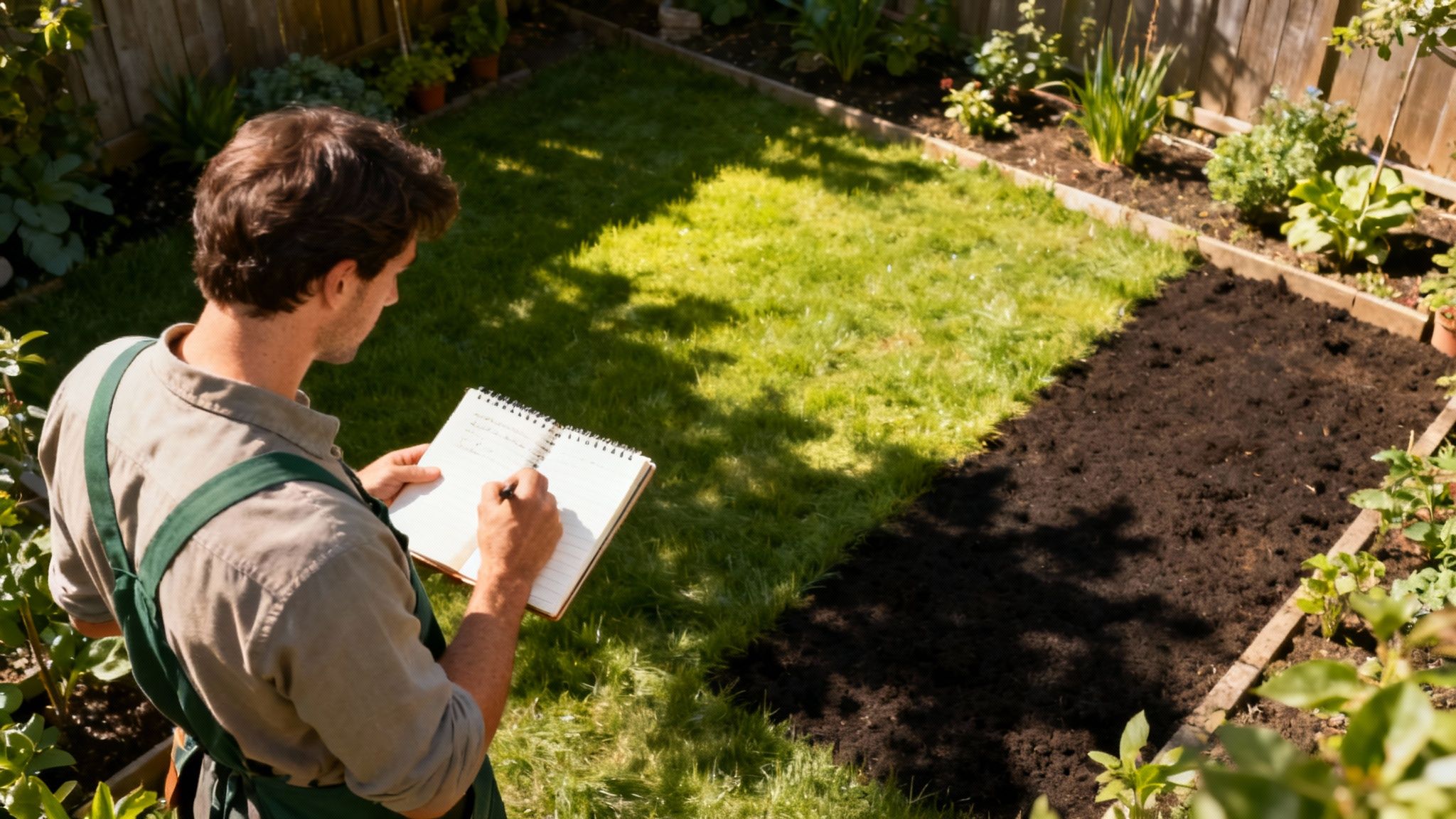 En haveejer der observerer solens bevægelse over sin græsplæne.