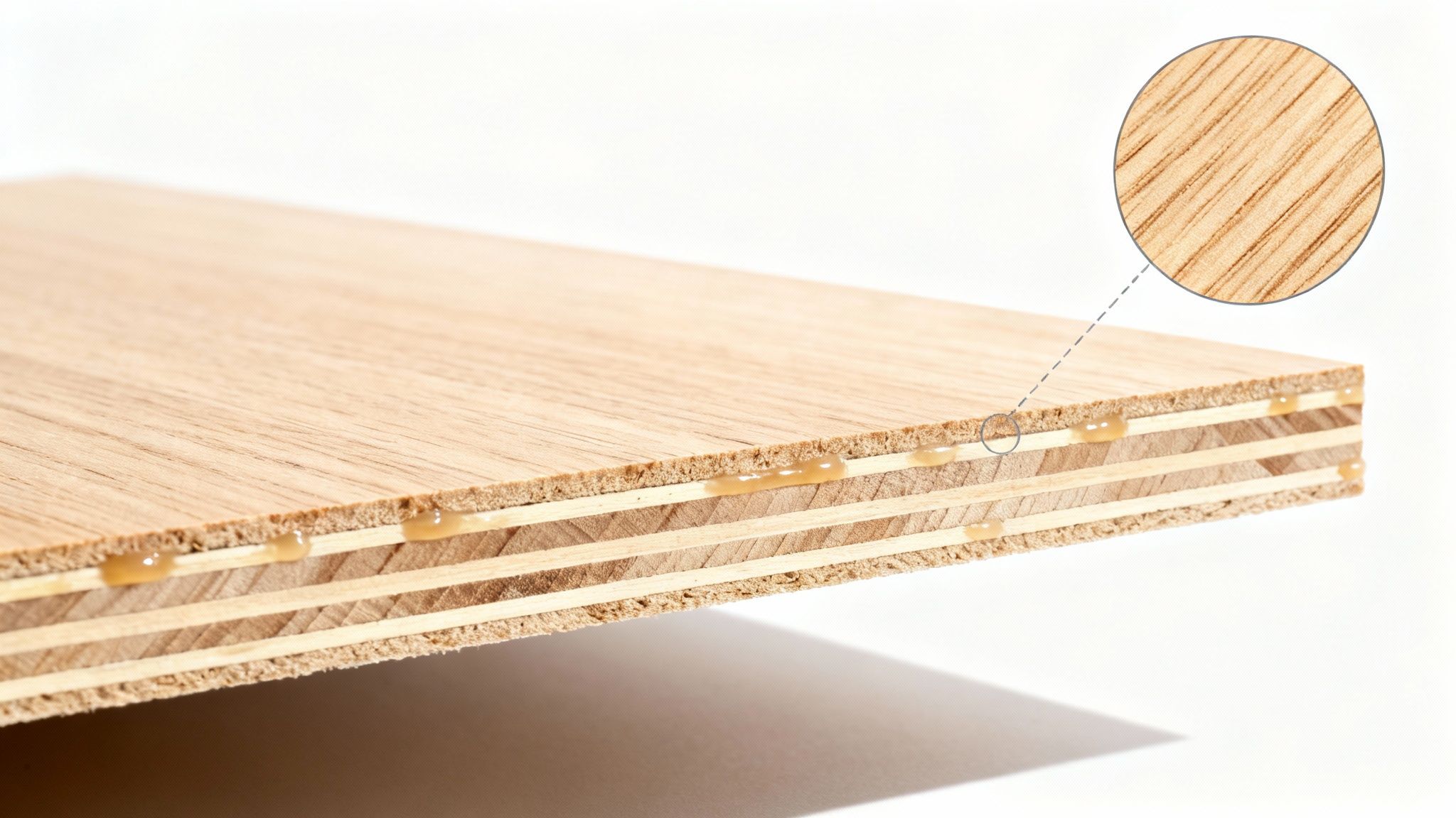 En stak krydsfinerplader på et værksted