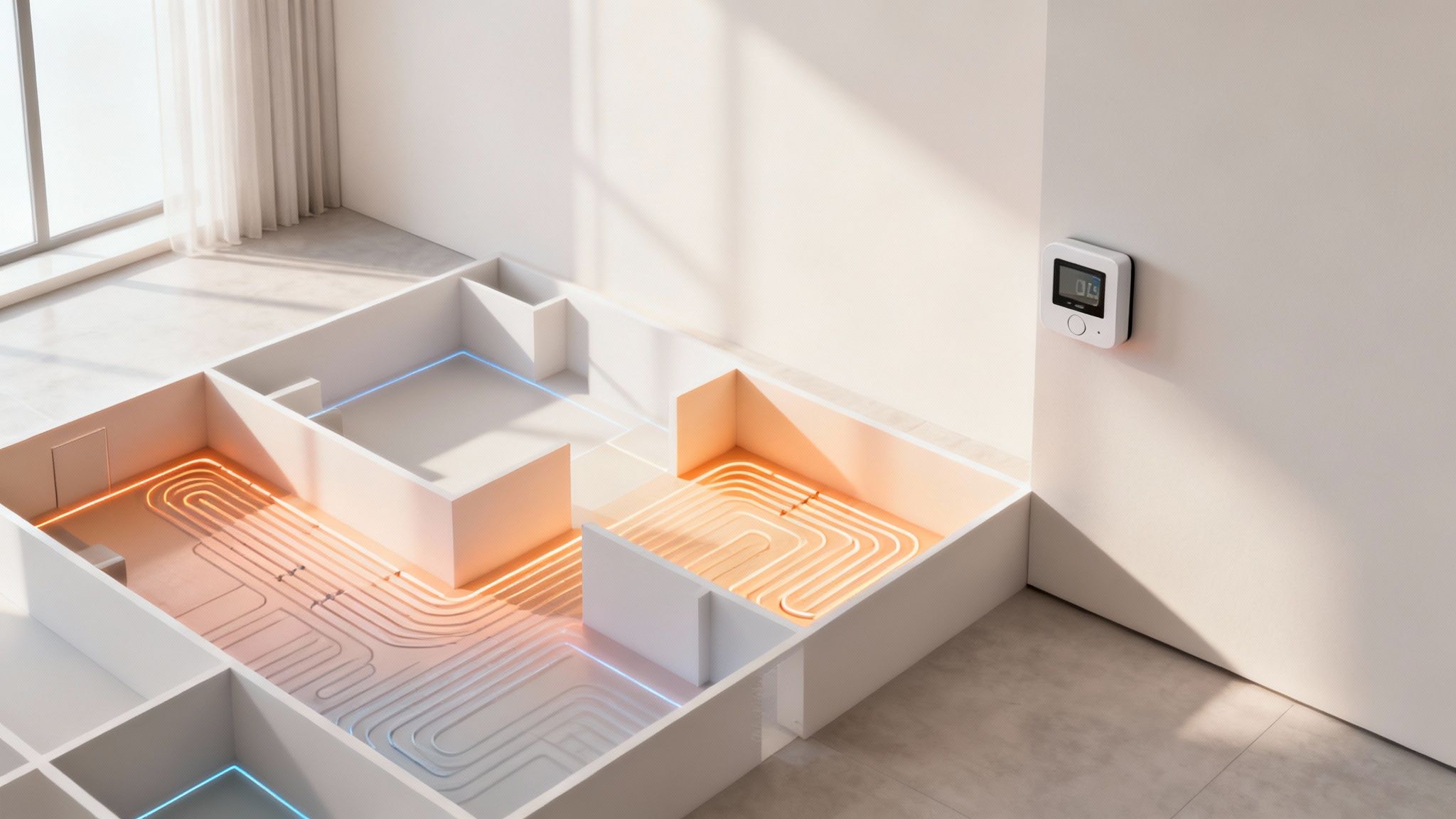 Moderne termostat monteret på en væg