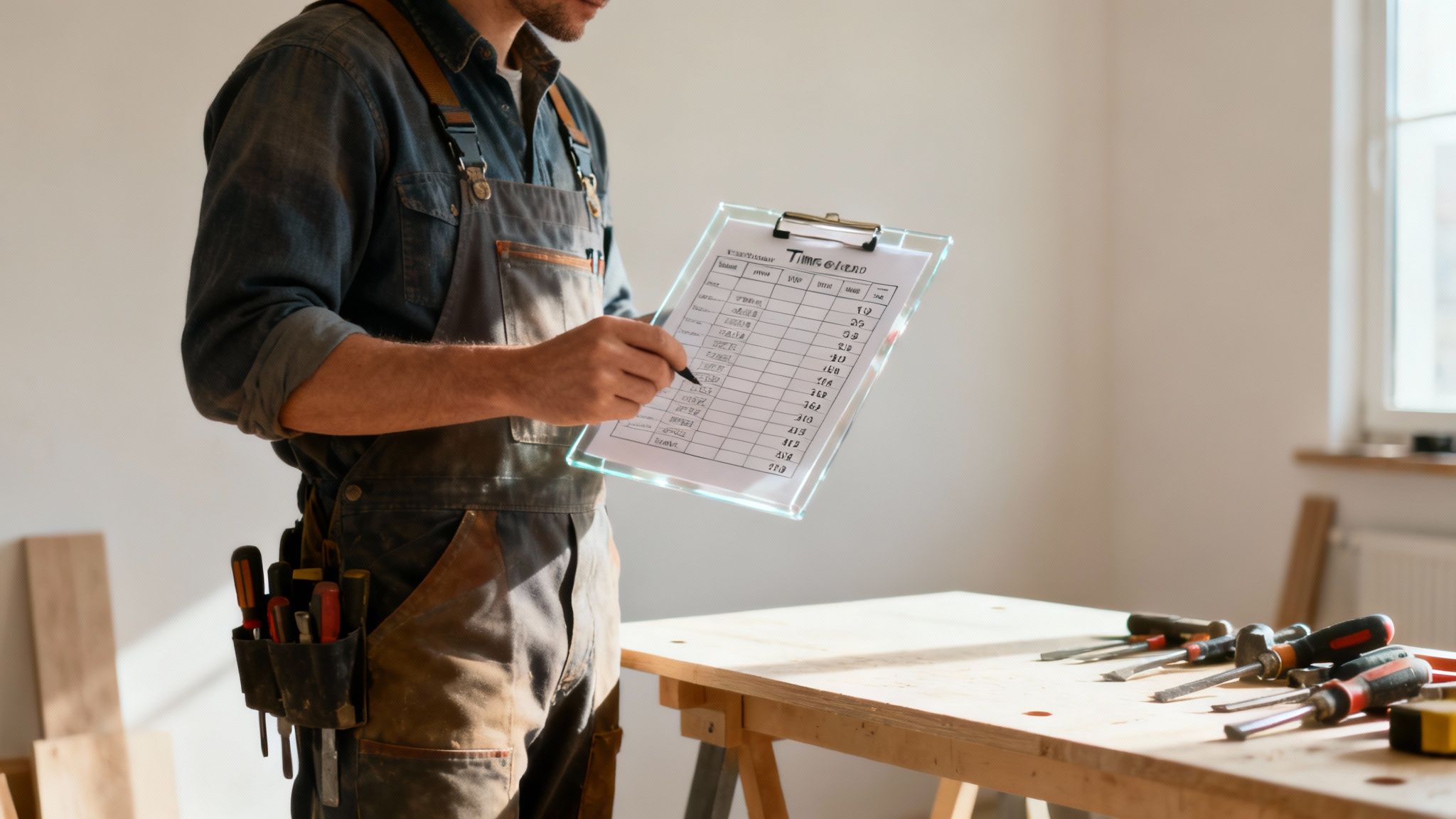 En tømrer i gang med at arbejde på et tag